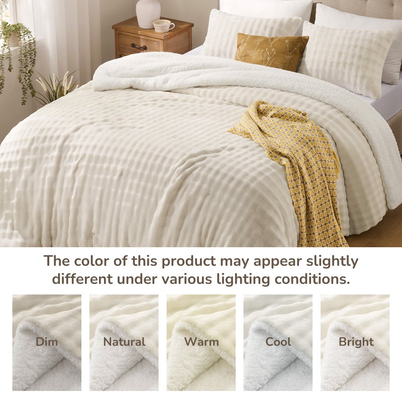 Downluxe Micromink Sherp Comforter Set -3D Puff Grid Sherpa Comforter With 2 Pillowcases, Warmest Comforters For Winter