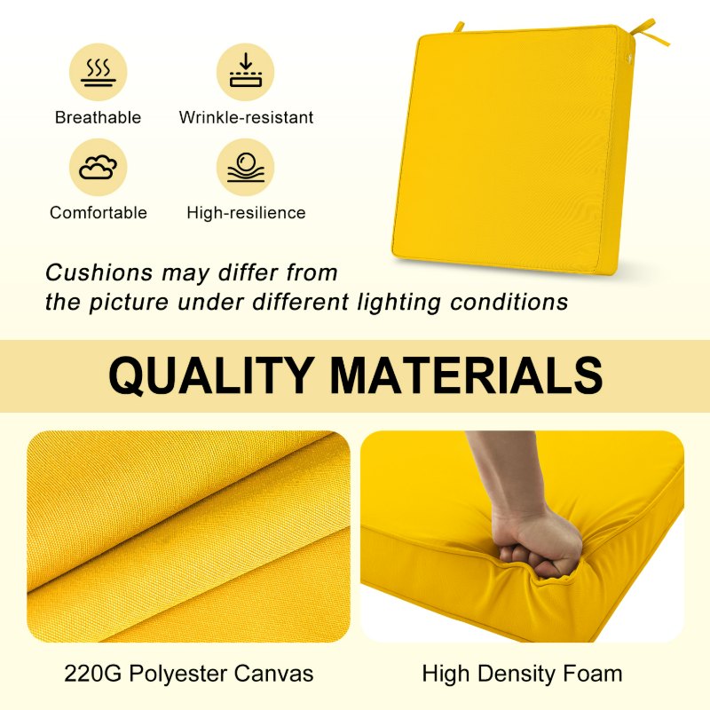 Downluxe Waterproof Outdoor Chair Cushions for Patio Furniture,  Square Outdoor Cushion with Removable Cover
